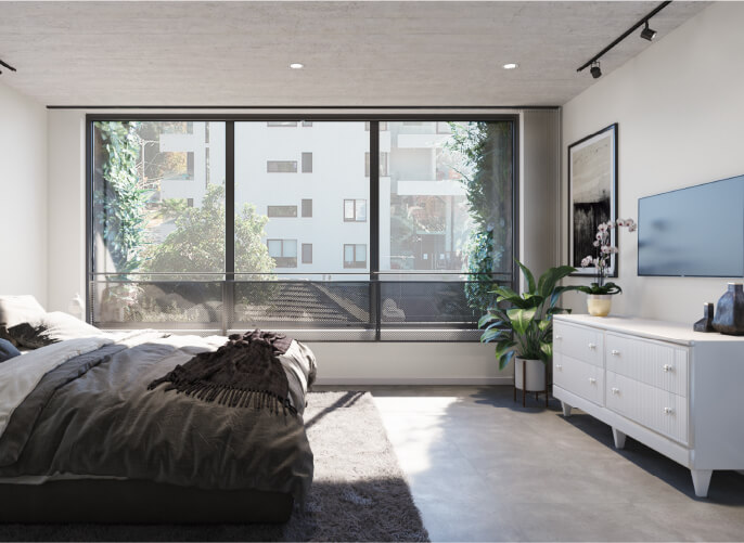 Townhouse 102 en piso 2: Vista dormitorio principal